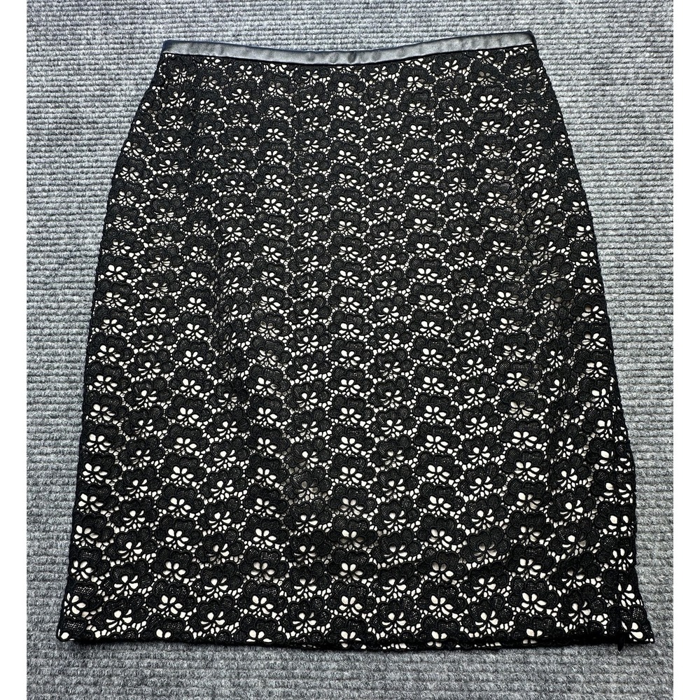 Diane Von Furstenberg Skirt 10 Black Floral Lace Pencil Lined Elegant Luxury